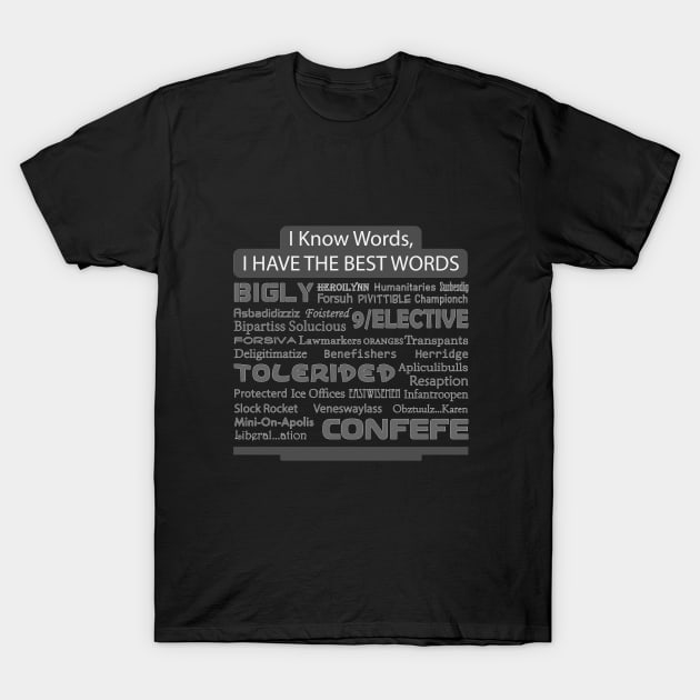 Trump Famous Words in Speeches, Tweets, And Local News. T-Shirt by Ultra Silvafine